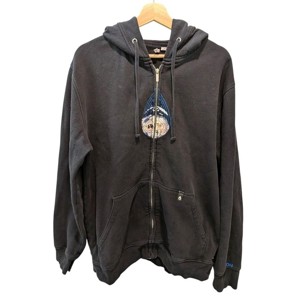 y2k nixon zip hoodie black L teardrop planet graphic skate surf streetwear